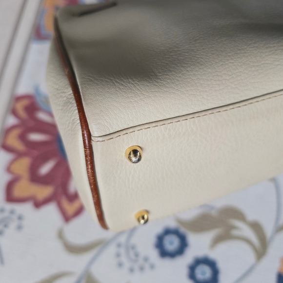 Bally Two Tone Leather Top Handle Kelly Satchel Bag Cream Brown Turnlock Vintage - Picture 10 of 16